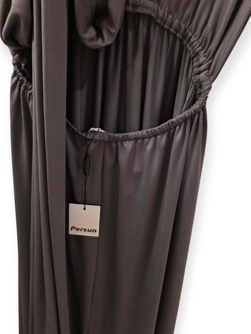 Persun Convertible Grecian Infinity Maxi Dress Stone Grey Size M NWT - Picture 5 of 7